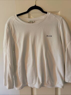 Anna  Blue Crewneck Sweatshirt in White